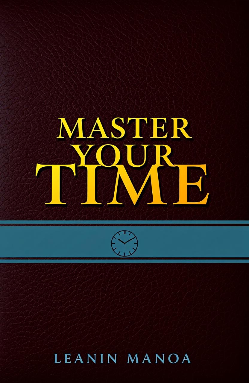 An elegant and stylish ebook cover design focused on time management, featuring a rich, textured leather background in dark brown