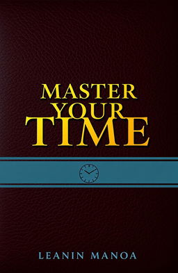 An elegant and stylish ebook cover design focused on time management, featuring a rich, textured leather background in dark brown