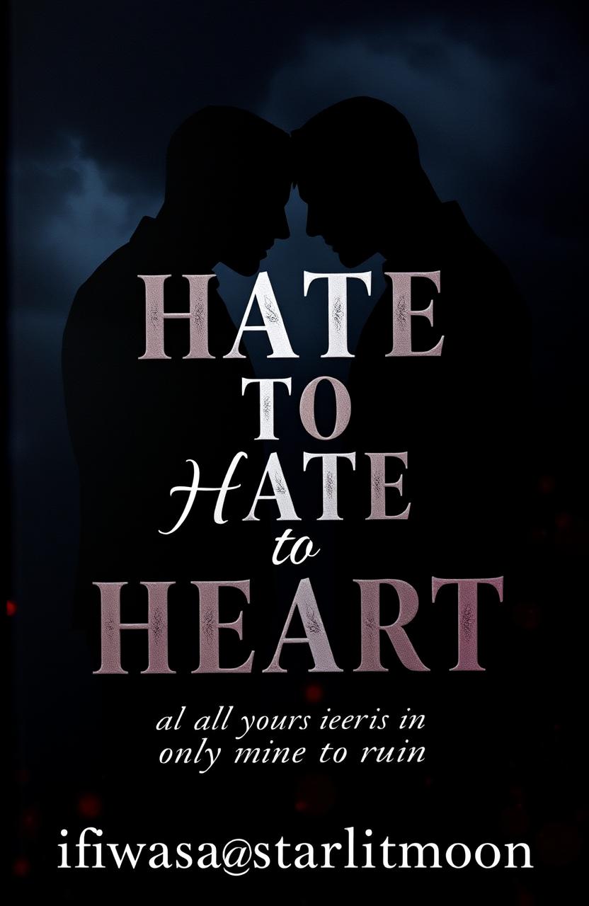 A dark romance themed book cover featuring two male shadow figures, representing intense enmity and passion