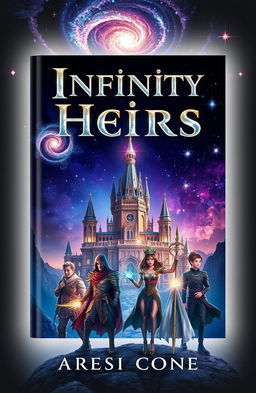 A captivating book cover for 'Infinity Heirs', featuring an ethereal fantasy landscape