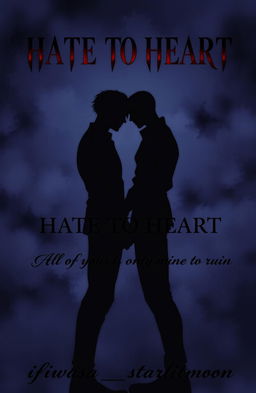 A dark and passionate illustration for a romance novel cover featuring two male characters as shadowy figures, embodying an intense enemies-to-lovers dynamic