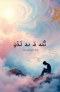 An abstract representation of the phrase 'و شعر شد تمام', showcasing a dreamy landscape with swirling colors and ethereal clouds, blending hues of blue, pink, and gold