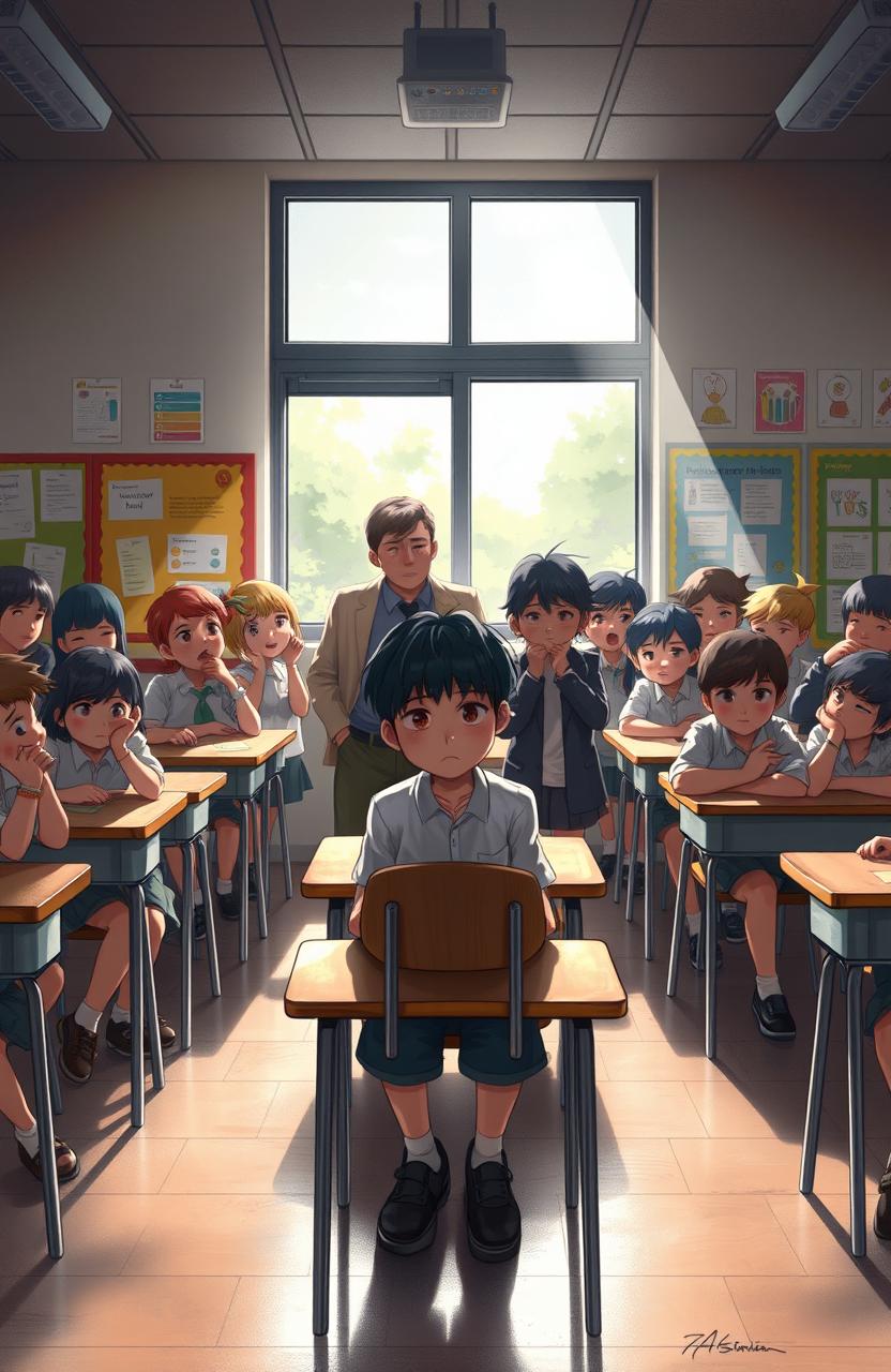 A powerful illustration depicting the emotional impact of bullying on a school environment