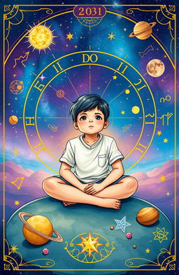 An astrological illustration depicting the themes from the book 'Kural 1331 Chapter 1 - 3 Days of My Life'