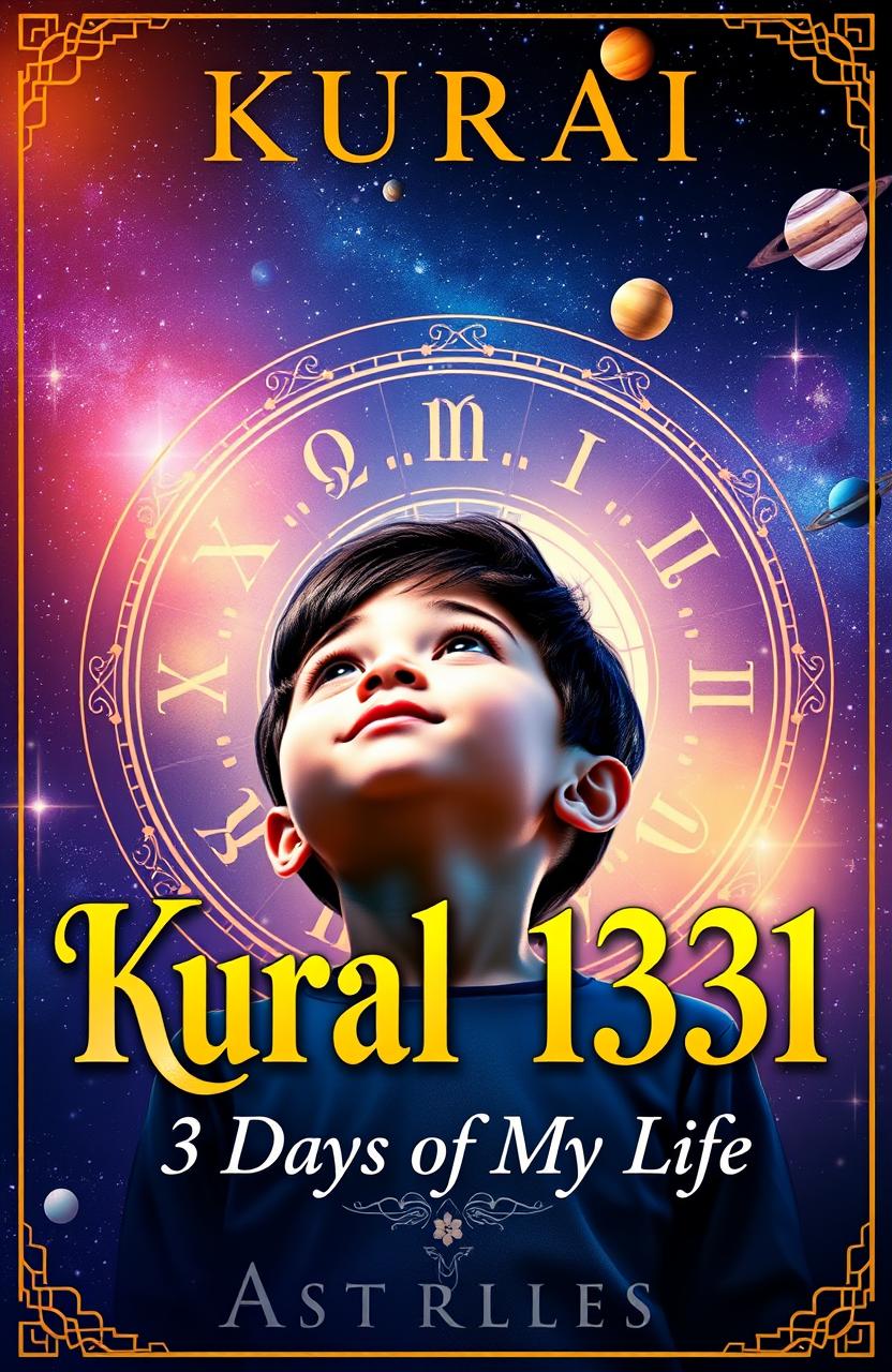 A visually striking cover for an astrology-themed book titled 'Kural 1331: 3 Days of My Life', which focuses on the life of a boy