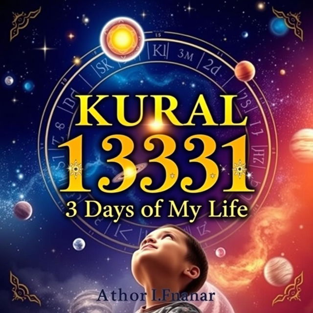 A visually striking cover for an astrology-themed book titled 'Kural 1331: 3 Days of My Life', which focuses on the life of a boy