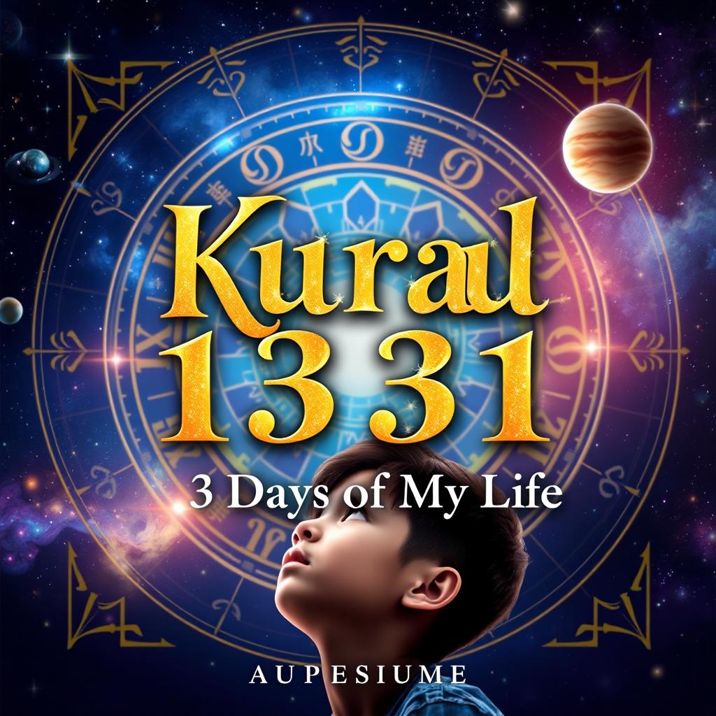 A visually striking cover for an astrology-themed book titled 'Kural 1331: 3 Days of My Life', which focuses on the life of a boy