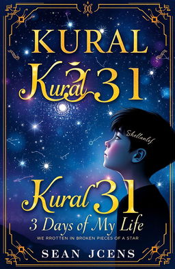 An artistic representation of a book cover for an astrological book titled 'Kural 1331: 3 Days of My Life - Written in Broken Pieces of a Star'