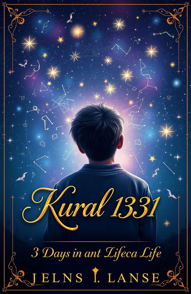 An artistic representation of a book cover for an astrological book titled 'Kural 1331: 3 Days of My Life - Written in Broken Pieces of a Star'