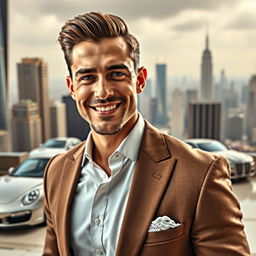 A handsome wealthy man with a prominent nose, exuding charm and confidence