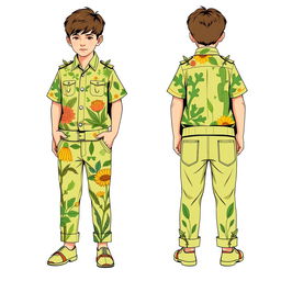 Design for a boy's clothing model themed around plants/flora for a school fashion show