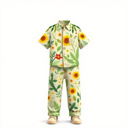 Floral-themed outfit design for boys for a school fashion show