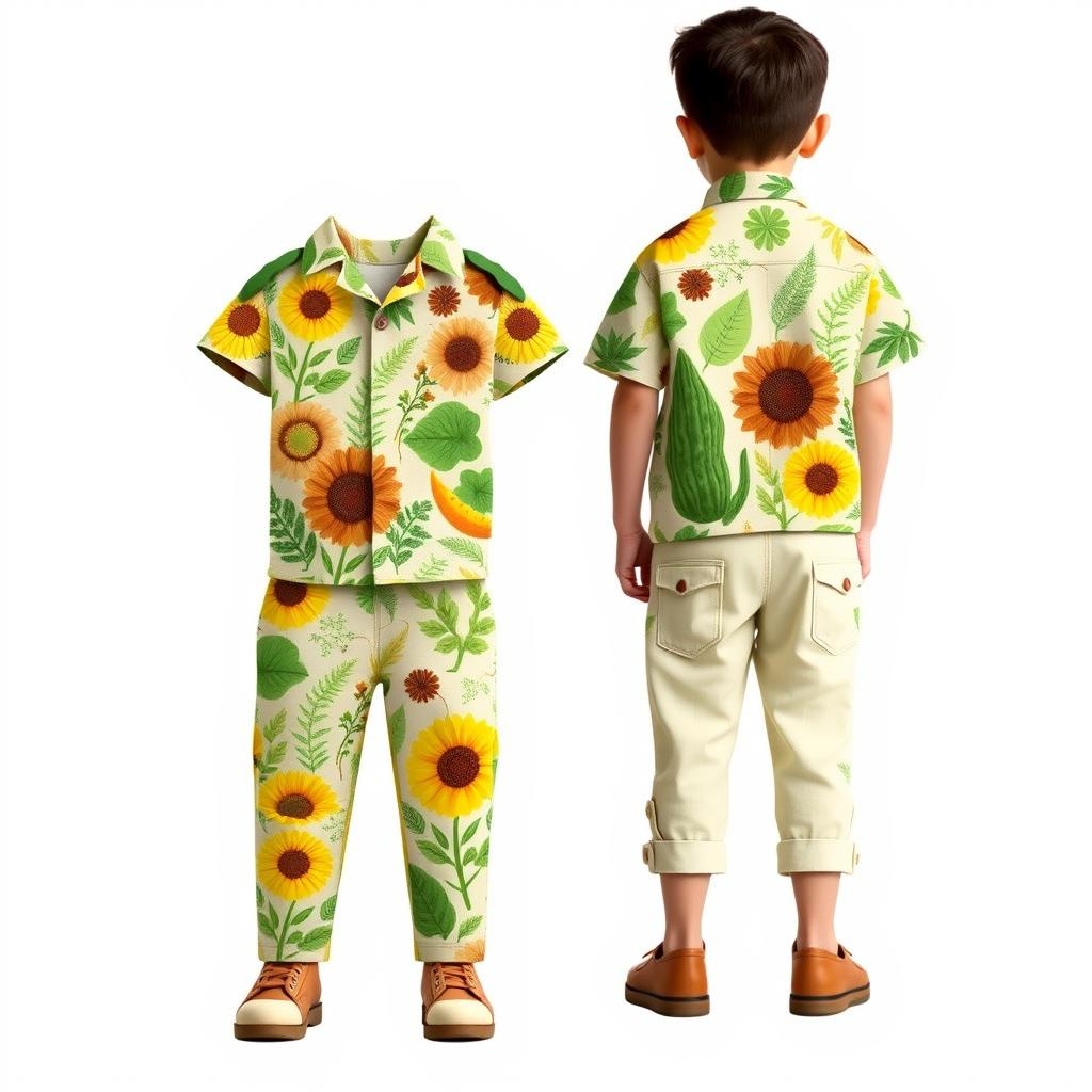 Floral-themed outfit design for boys for a school fashion show