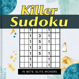 An eye-catching front cover design for a killer Sudoku book, featuring a beautifully arranged Sudoku grid at the center