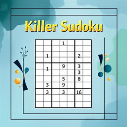 An eye-catching front cover design for a killer Sudoku book, featuring a beautifully arranged Sudoku grid at the center