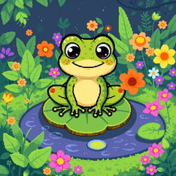 A charming pixel art illustration of a whimsical toad, featuring bright colors and a playful, cartoonish style