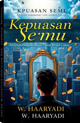 A visually striking book cover for "Kepuasan Semu: Mengapa Kebahagiaan Materi Tidak Pernah Cukup" by W