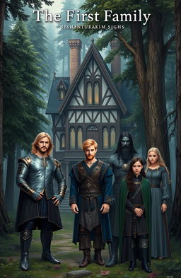In a medieval forest setting, an enchanting old house stands majestically amidst tall, lush trees