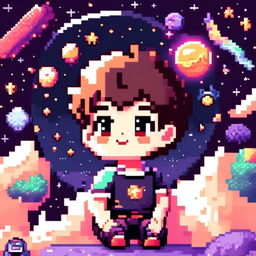 Pixel art profile picture featuring a cosmic space scene with the Milky Way, a star-studded backdrop, and a detailed planet.