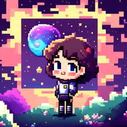 Pixel art profile picture featuring a cosmic space scene with the Milky Way, a star-studded backdrop, and a detailed planet.