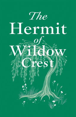 A book cover featuring an emerald green background with the title 'The Hermit of Willow Crest' prominently displayed in elegant, white serif font