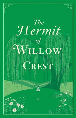 An emerald green book cover featuring the title "The Hermit of Willow Crest" elegantly displayed