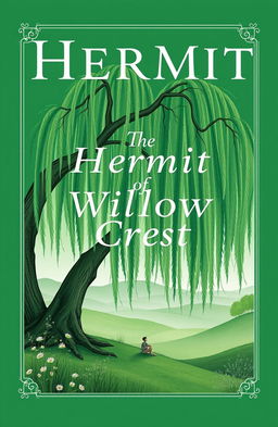 An emerald green book cover featuring the title "The Hermit of Willow Crest" elegantly displayed