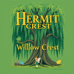 An illustrated book cover design featuring a predominantly green color scheme with accents of natural colors like browns, blues, and soft yellows