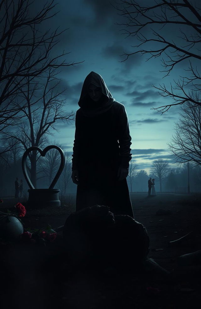 A dark and emotional scene depicting the concept of a 'murderer of love'