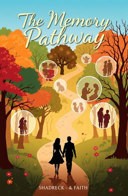 A vibrant forest featuring a winding path that symbolizes the passage of time, with trees in various stages of life, some lush and full of blooms, others bare and stark