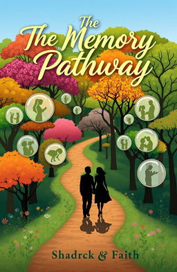 A vibrant forest featuring a winding path that symbolizes the passage of time, with trees in various stages of life, some lush and full of blooms, others bare and stark