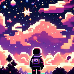 Pixel art profile picture featuring a cosmic space scene with the Milky Way, star-studded backdrop, and no people.