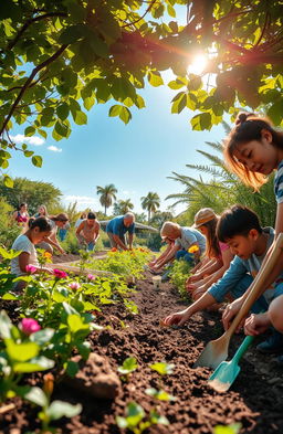 A picturesque scene depicting a horticulture journey focused on the theme 'roots of resilience'