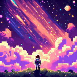 Pixel art profile picture featuring a cosmic space scene with the Milky Way, star-studded backdrop, and no people.