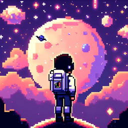 Pixel art profile picture featuring a cosmic space scene with the Milky Way, star-studded backdrop, and no people.