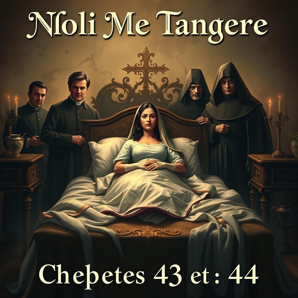 A captivating book cover for chapters 43 and 44 of 'Noli Me Tangere' showcasing all key characters prominently