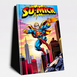 A dynamic and vibrant comic book cover featuring a superhero in action