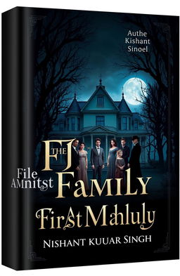 A captivating book cover design featuring a mysterious family in a grand, Victorian mansion