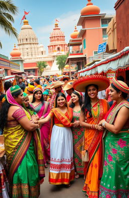 A vibrant and colorful scene showcasing the cultural fusion of Latin America and India