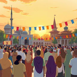 A beautifully composed illustration capturing the essence of the relationship between religion, society, and the state