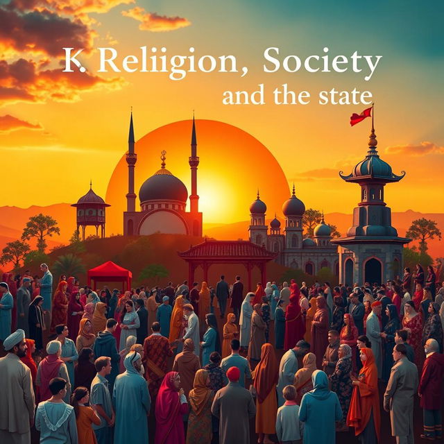 A captivating book cover design that visually represents the themes of religion, society, and the state