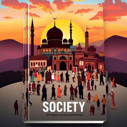 A captivating book cover design that visually represents the themes of religion, society, and the state