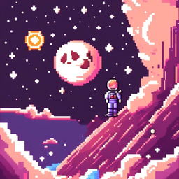 Pixel art profile picture featuring a moon orbiting a planet in a cosmic space scene with a star-studded backdrop.