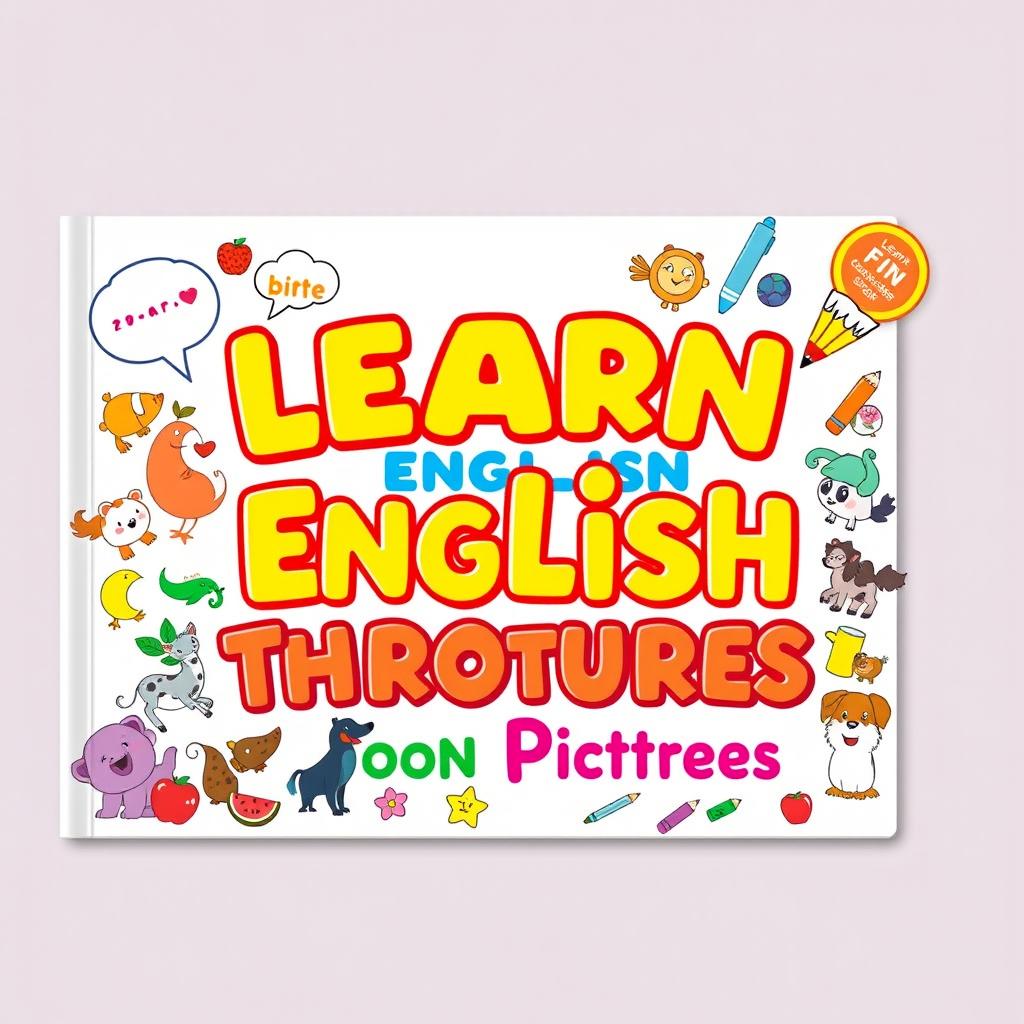 A visually engaging cover design for a book titled 'Learn English Through Pictures'