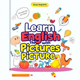 A visually engaging cover design for a book titled 'Learn English Through Pictures'
