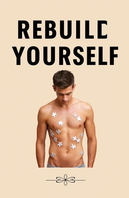A minimalist book cover featuring the title 'REBUILD YOURSELF' in bold, uppercase black letters at the top