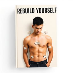 A minimalist book cover featuring the title 'REBUILD YOURSELF' in bold, uppercase black letters positioned at the top