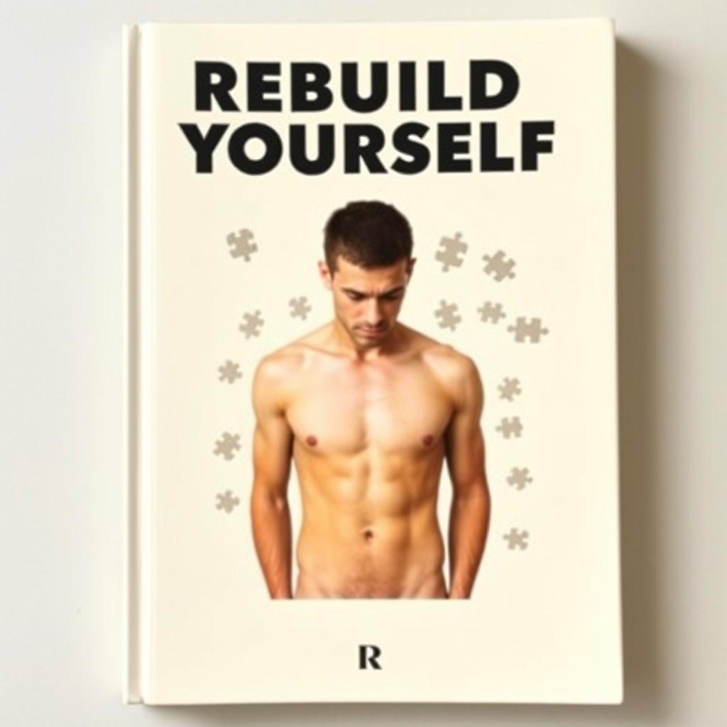 A minimalist book cover featuring the title 'REBUILD YOURSELF' in bold, uppercase black letters positioned at the top
