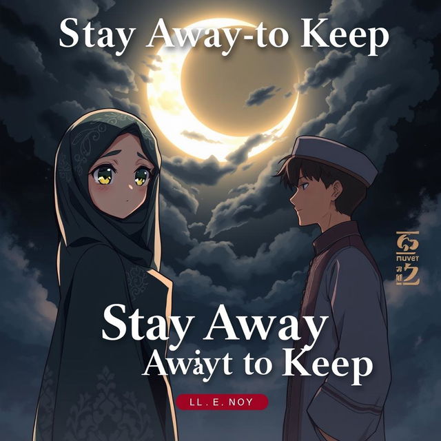 A striking anime-style book cover titled 'Stay Away to Keep' depicting the love between a veiled girl and a man, separated by religious rules