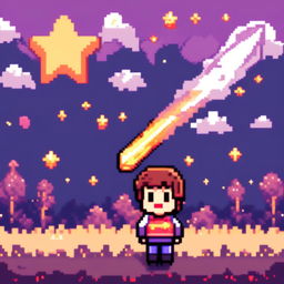 Pixel art profile picture featuring a shooting star in a cosmic space scene with a star-studded backdrop.